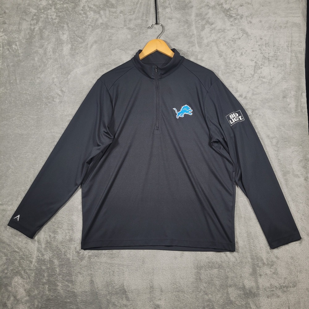 Detroit Lions Pullover Mens Large Black Detroit Lions Bud Light 1/4 Zip Antigua